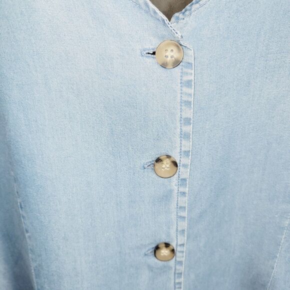 1511 Inc Top Woman XLarge Blue Chambray Fitted Tie Sleeve V-Neck Casual Boho Y2K - Picture 4 of 14